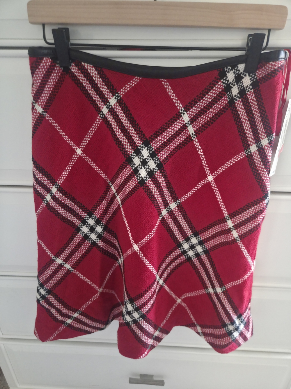 Vintage Anne Klein Red Black & White Plaid A-Line Skirt